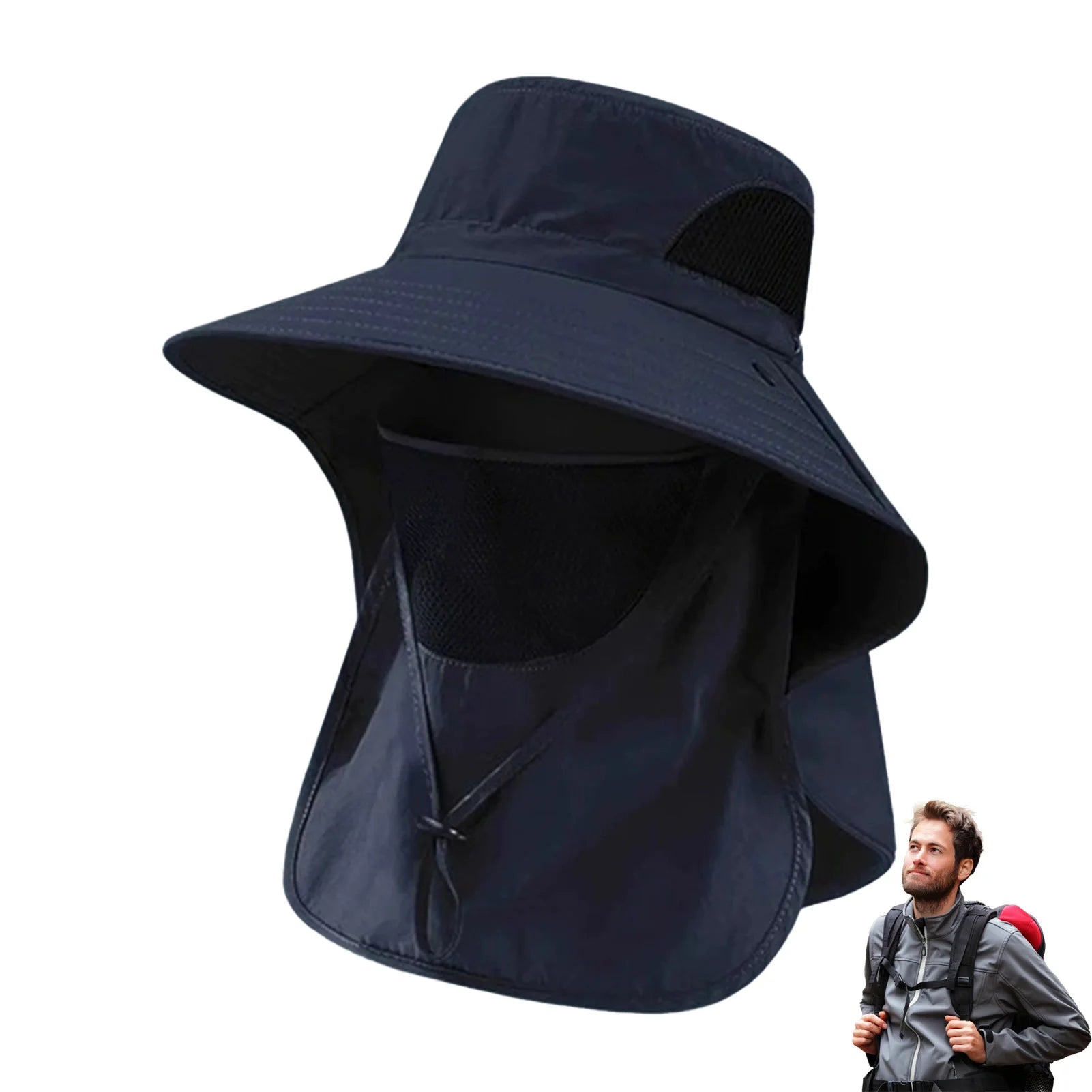 Outdoor Sun Fishing Hat with Neck Cover Breathable UV Protection Wide Brim for Hiking Beach Summer Adults